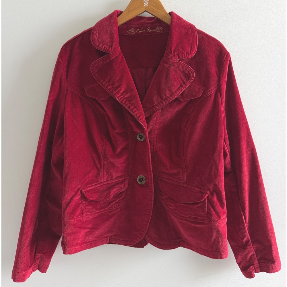 Kikit Jeans Corduroy Women's Blazer Red Cotton Stretch Preppy Jacket XL